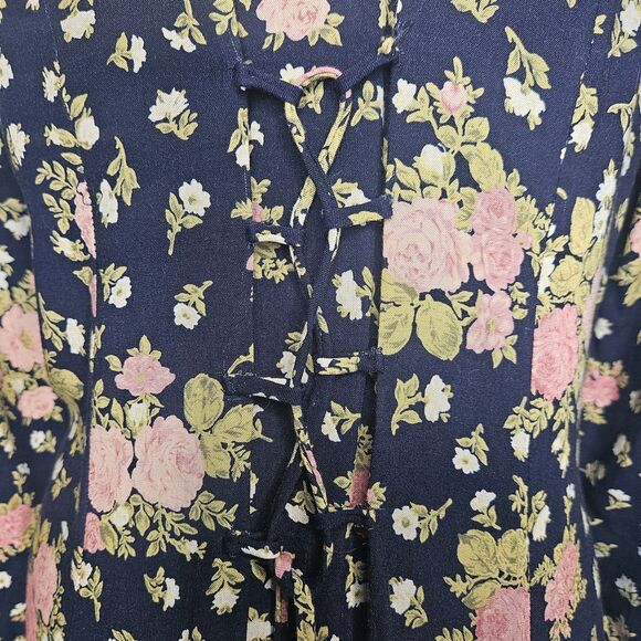 BETSY'S THINGS Vtg Maxi Dress 12 Floral Cottagecore Modest Button Front Tie Back - Picture 7 of 11